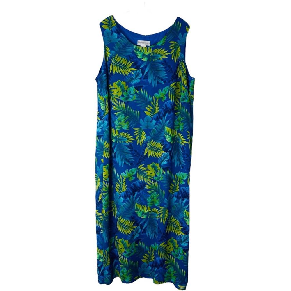 Vintage blue green tropical floral beach midi vacation maxi dress 16